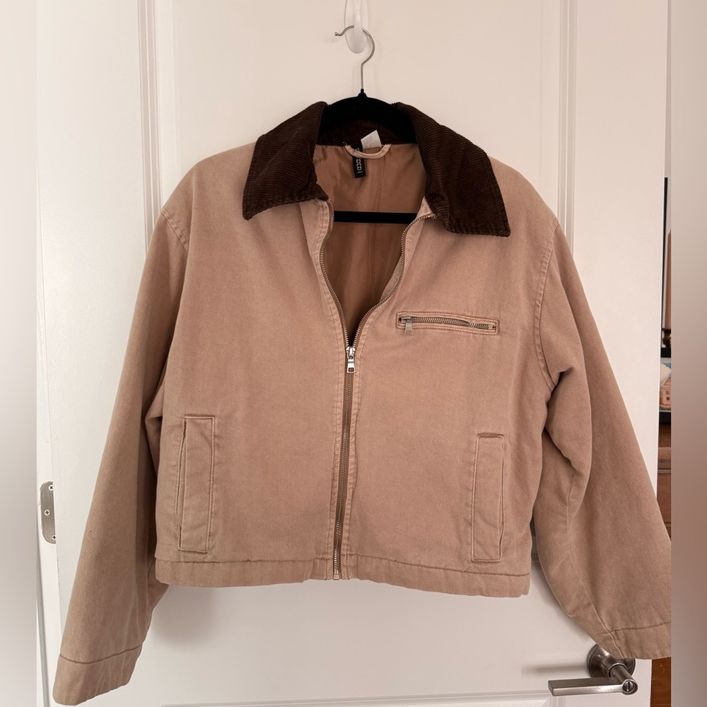 Divided Tan Utility Jacket with Brown Collar
